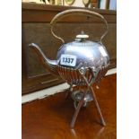 A Mappin & Webb silver plated small spirit kettle of semi reeded design and cane bound handle, set