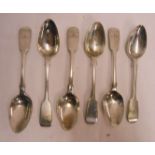 A harlequin set of six silver fiddle pattern teaspoons - London mid 1840's