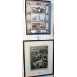 A framed coloured print "Our Fishing Industries" - sold with tryptich montage print depicting 19th