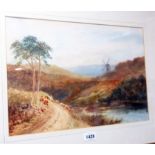William Henry Dyer: a gilt framed watercolour depicting a view of a moorland river valley with