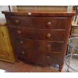 A 3' 11" 19th Century flame mahogany veneered bow front chest of two short and three long