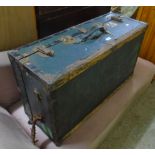 A 36" vintage Lion Brand metal bound travelling trunk - a/f