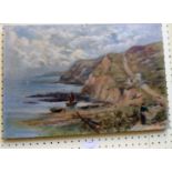 B. W. Barclay: an unframed oil on canvas depicting figures on a coastal path - signed and dated