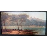 E. Bouche: an ebonised framed small oil on canvas depicting a view on the Cote d'Azur, inscribed