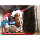 A crate containing a crocodile clutch bag and purse - sold with a Liberty of London tie and