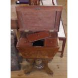 A 21" 19th Century figured mahogany veneered teapoy with converted tinned compartment cooler