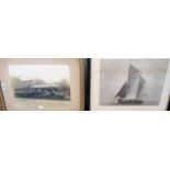 Five framed photographs on linen of Dartmouth sailing boats - sold with a framed photograph of a the