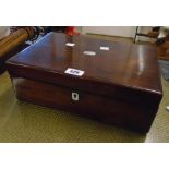 A 13 3/4" Victorian rosewood writing slope with fitted interior including two brass top inkwells and