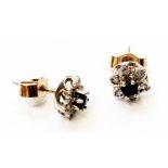 A pair of 9ct. gold sapphire and diamond flowerhead pattern stud ear-rings