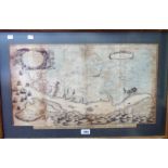 Isaac Basire: a gilt framed antique hand coloured map print, entitled "Plan of The Town and