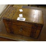 An 8" 19th Century figured walnut and Tunbridge style twin compartment tea caddy with internal