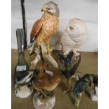 An Aynsley model of a Snowy Owl - sold with three further Goebel bird ornaments - various condition