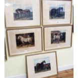 J. F. Herring: Five parcel gilt framed coloured prints depicting various mares and foals, from