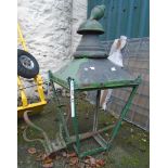 A painted copper street lamp with cast iron mounting bracket - glass and finial missing