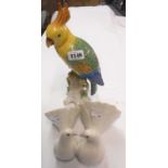 A ceramic model of a cockatoo - sold with a Lladro pair of doves