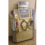 A 1930's multi plate wall mirror with Smiths SEC electric timepiece to top and blue mirrored