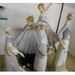 Three Lladro figures comprising a pair of ballerinas 5035, "Merry Ballet", girl with goose and dog