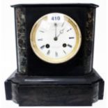 A late Victorian black slate and marble cased mantel clock with dial marked for Wilson & Gandar, 392