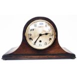 An oak cased Napoleon hat mantel clock with eight day chiming movement