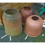 Three terracotta rhubarb forcers of varying size - no lids