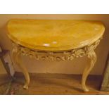 A 32" 19th Century painted carved wood console table with marble effect top and pierced frieze,