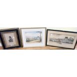 A gilt framed watercolour view of Falmouth harbour, inscribed verso - sold with an antique