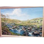 Francis Goddard: a framed late 20th Century oil on canvas depicting an extensive moorland view