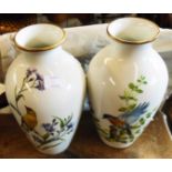 A pair of baluster vases with bird decoration - one a/f