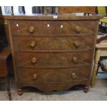 A 4' 19th Century flame mahogany veneered bow front chest of two short and three long graduated