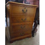 A 21 1/4" reproduction yew wood filing cabinet with leather inset top and two double drawer