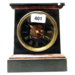 A late Victorian black slate and red marble cased pedestal mantel clock with eight day bell striking