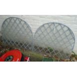 A pair of dome topped leaded glass panels of lattice design - 36" X 3' 3 1/2" - slight damage