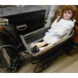 A vintage doll's pram - sold with an early 20th Century German Gans & Seyfarth Puppenfabrik (G&SG)