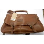 A Barbour brown leather briefcase with canvas shoulder strap