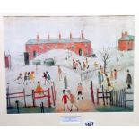 †L. S. Lowry: a framed coloured print, entitled "School Yard"