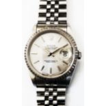 A steel cased gentleman's Rolex Datejust wristwatch with brushed silver dial and original bracelet -