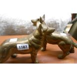 A pair of brass German Shepherd dog ornaments