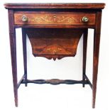 A 24 1/2" 19th Century inlaid rosewood fold-over games/work table with fitted frieze drawer and