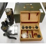 A 1930's German boxed and cased Ernst Leitz Wetzlar binocular microscope with six lenses