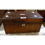 An 11 1/2" 19th Century rosewood twin compartment tea caddy with internal lids and mixing bowl