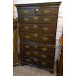 A 3' 4" 19th Century quarter sawn oak chest on chest of two short and six long graduated drawers,