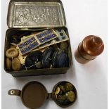 A small quantity of collectables including treen bottle holder, RAF and other buttons, collar studs,