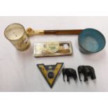 A small quantity of collectable items including cloisonne bowl, car badge, ebony elephants, etc.