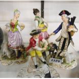 Four various porcelain figures including huntsman and shepherdess, etc.