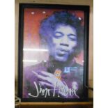 A framed modern poster of Jimi Hendrix