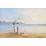 Richard Blowey: a gilt framed oil on canvas depicting children on a beach at St. Ives - signed -