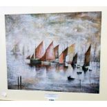 †L. S. Lowry: a gilt framed coloured print, entitled "Sailing Boats"