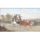 Charles Faulkner: a pair of parcel gilt framed oils on board depicting London stage coach scenes,