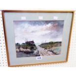 R. Standish Sweeney: a gilt framed watercolour depicting a bleak rural landscape with track and