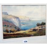 Elliot H. Marten: a gilt framed watercolour depicting figures on a West Country coastal footpath